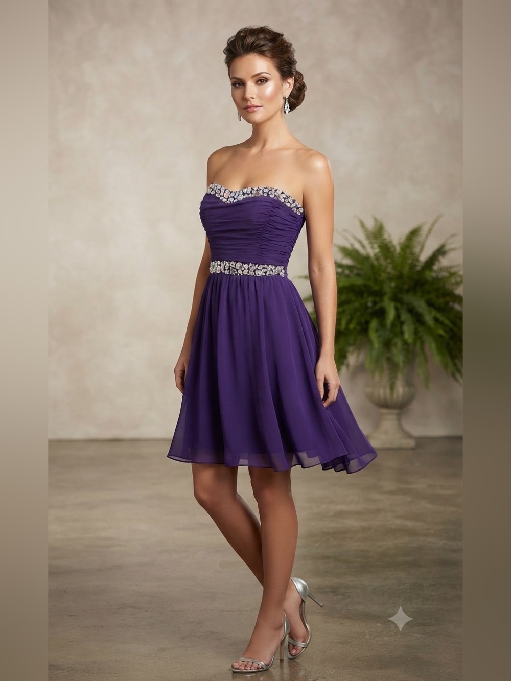 Windsor sequins Rhinestones strapless Purple dress size 7